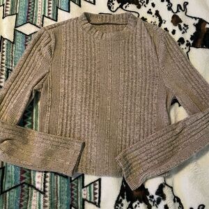 Women's Ribbed Knit Sweater - Tan and gray hues